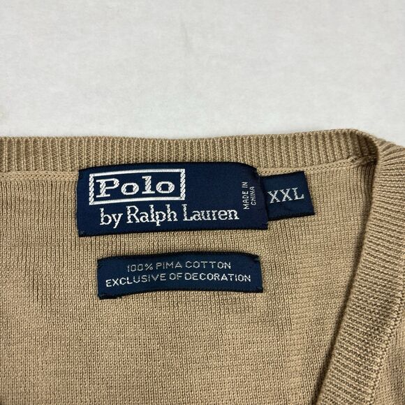 Polo Ralph Lauren Tan Cotton V-Neck Pullover Sweater XXL Preppy Classic Knit - Picture 5 of 10